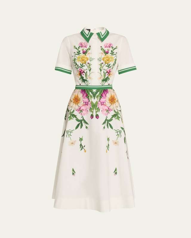 Belted Floral-Print Cotton Midi Shirtdress